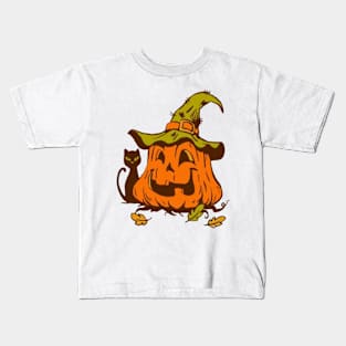 Halloween scary evil pumpkin funny pumpkin head Kids T-Shirt